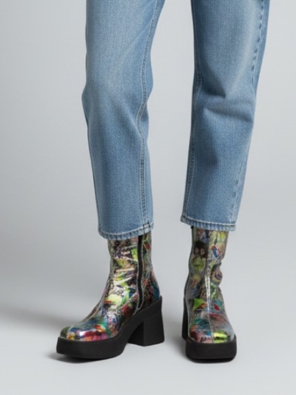 Steve Madden Klayton Comic Print Platform Boots Women 8.5 M Chunky Heel Mid Calf